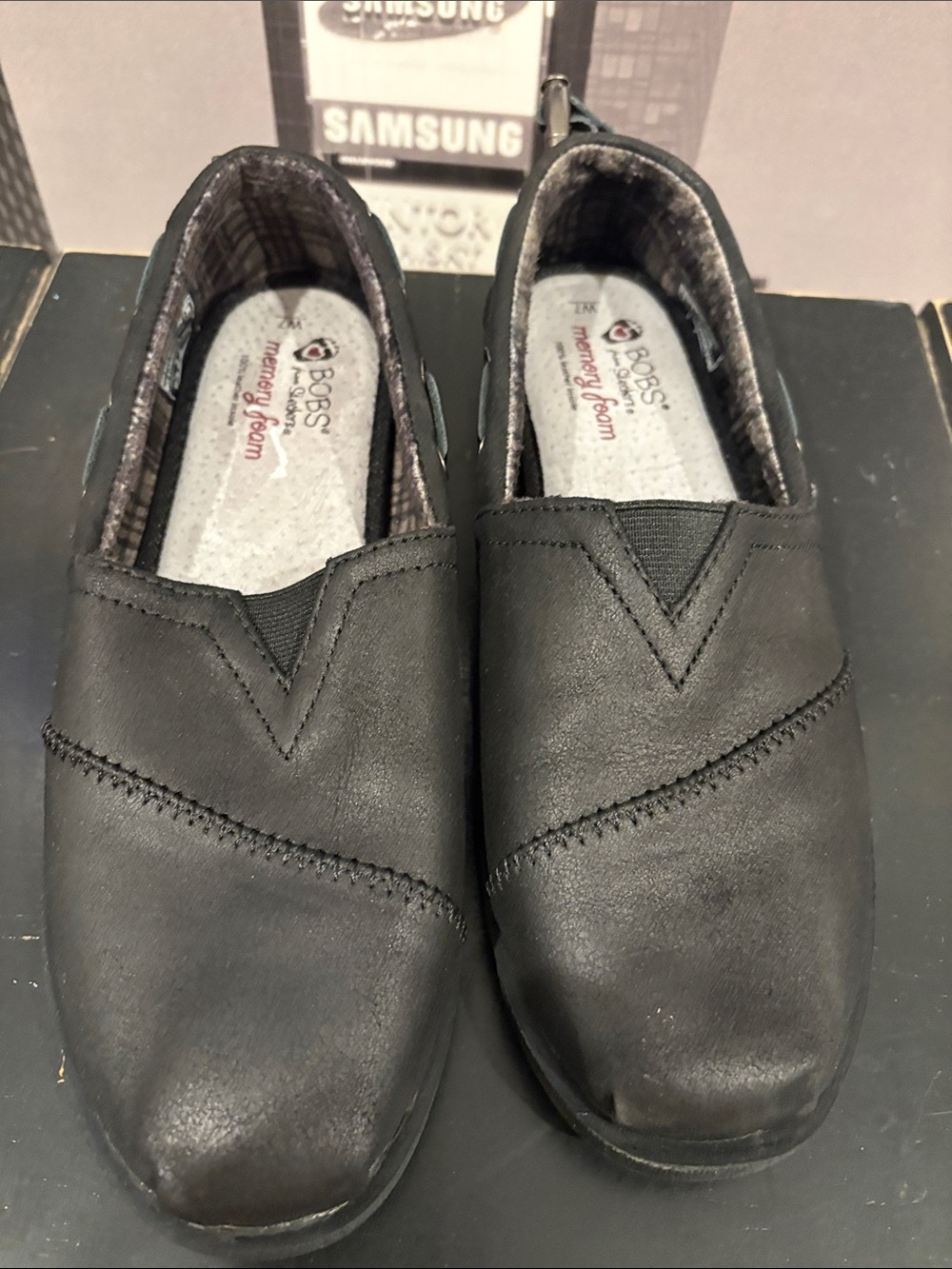 BOBS from Skechers womens Black Slip-On Memory Foam Loafers